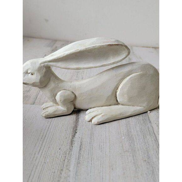 Off White Bunny sitting Easter Rabbit spring folk art figure decor - Picture 4 of 6